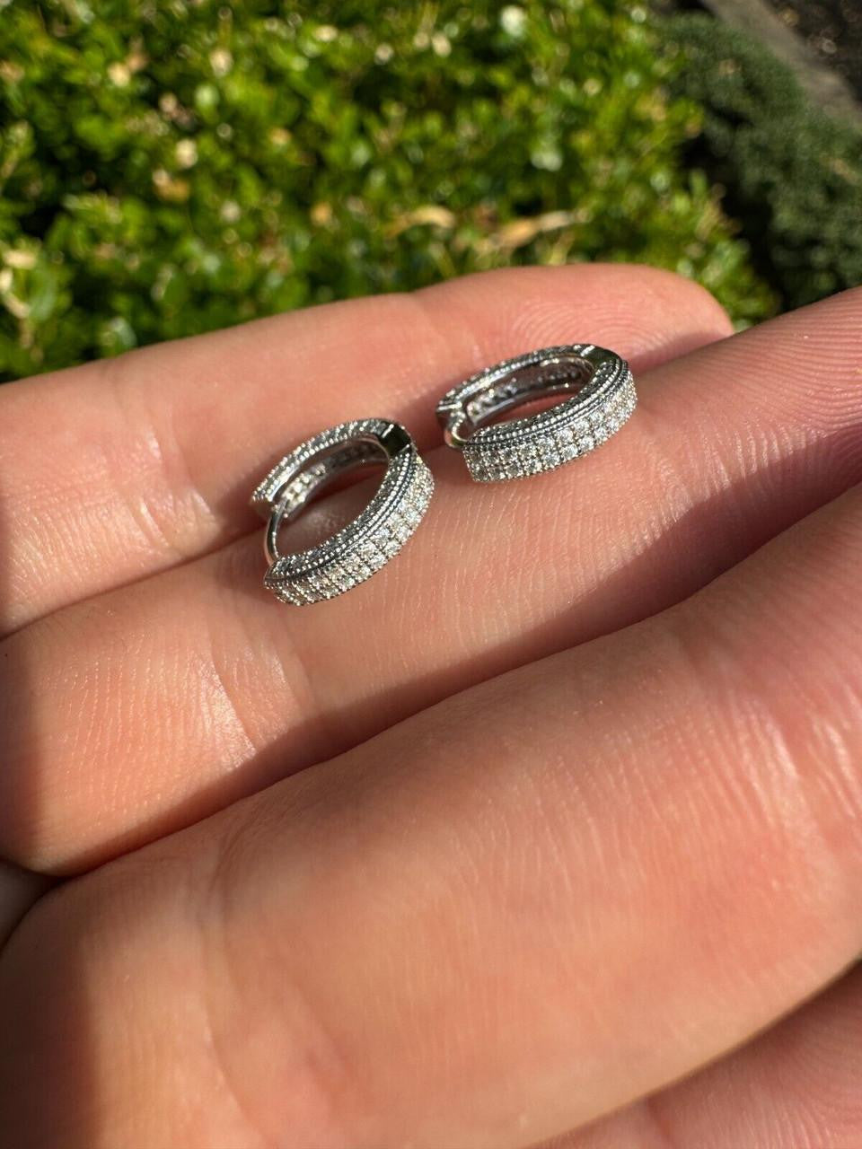 MOISSANITE Everyday Wear Small Huggie Iced Out Hoops - 925 Silver - 12mm
