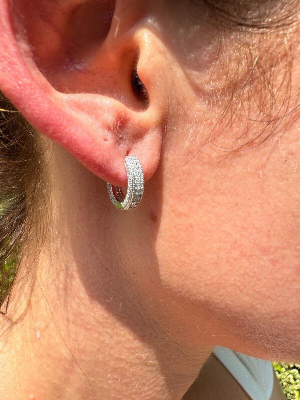 MOISSANITE Everyday Wear Small Huggie Iced Out Hoops - 925 Silver - 12mm