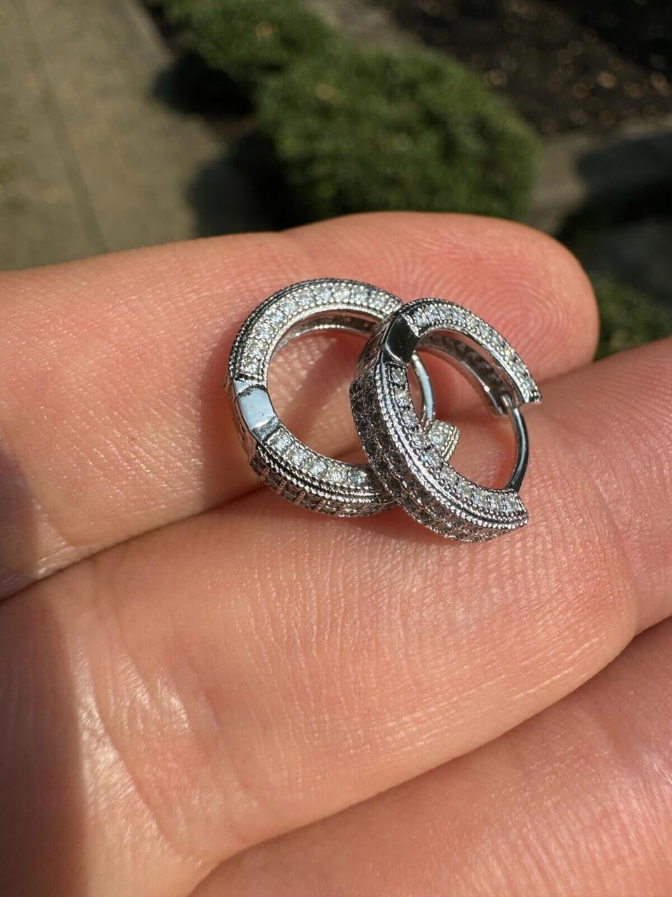 MOISSANITE Everyday Wear Small Huggie Iced Out Hoops - 925 Silver - 12mm