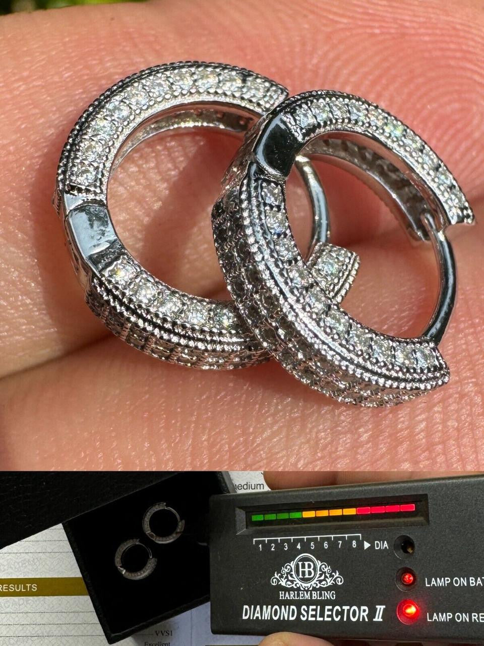 MOISSANITE Everyday Wear Small Huggie Iced Out Hoops - 925 Silver - 12mm