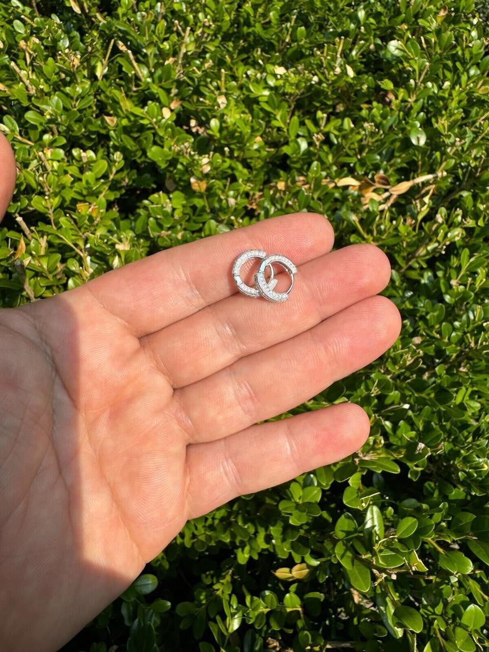MOISSANITE Everyday Wear Small Huggie Iced Out Hoops - 925 Silver - 12mm