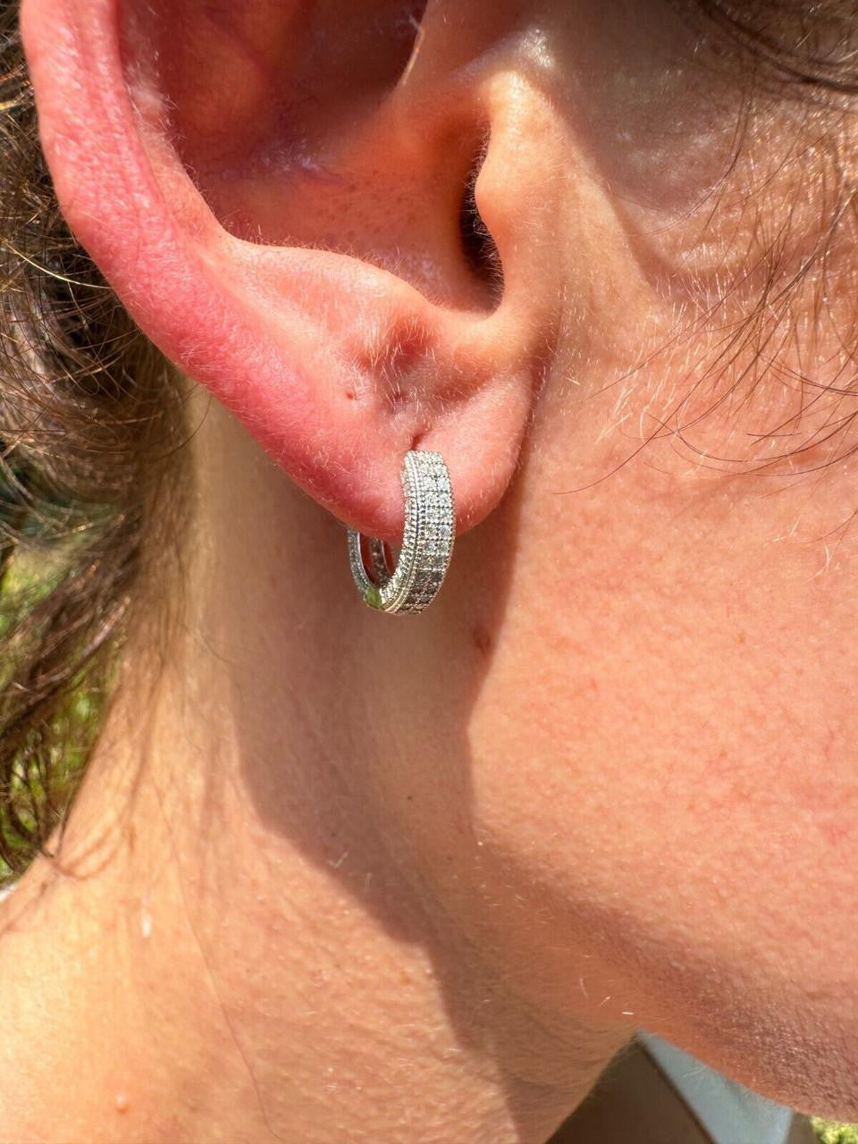 MOISSANITE Everyday Wear Small Huggie Iced Out Hoops - 925 Silver - 12mm