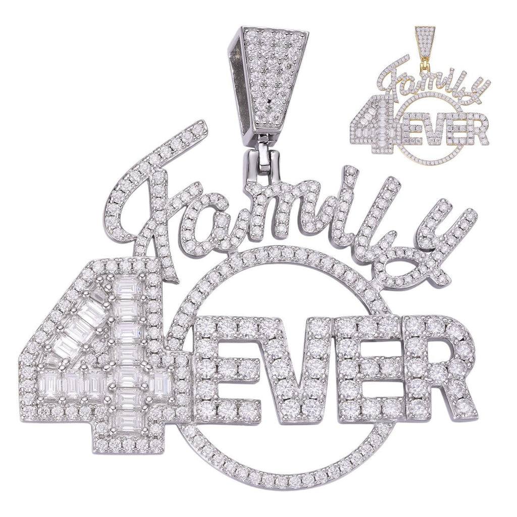 MOISSANITE Family Forever 4EVER Hip Hop Pendant - 14k Gold Vermeil Or 925 Silver - Medium 2.25"