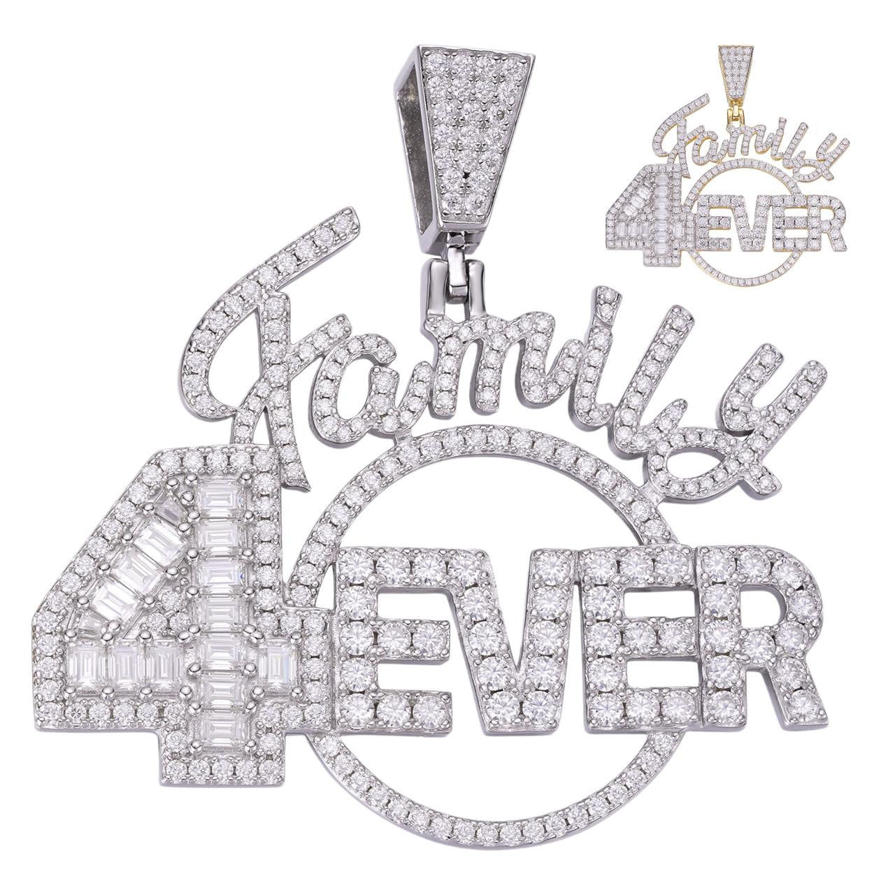 MOISSANITE Family Forever 4EVER Hip Hop Pendant - 14k Gold Vermeil Or 925 Silver - Medium 2.25"