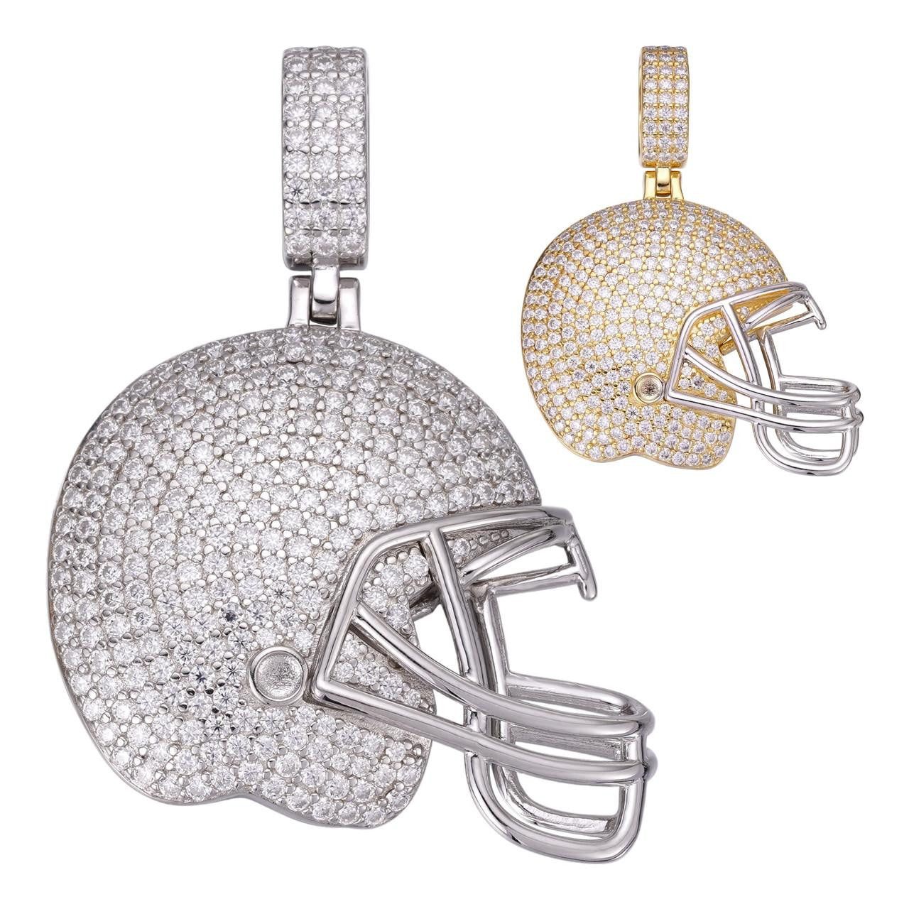 MOISSANITE Football Helmet Iced Out Pendant - 14k Gold Vermeil Or 925 Silver - Small 1.5"
