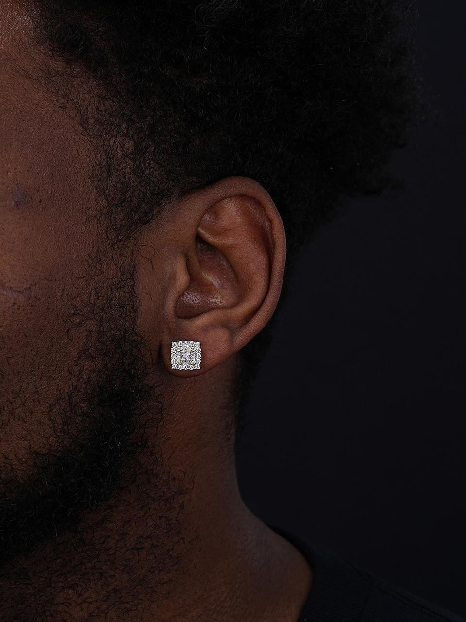 MOISSANITE Four Corners Square Iced Out Earrings - 14k Gold Vermeil 925 Silver - 10mm