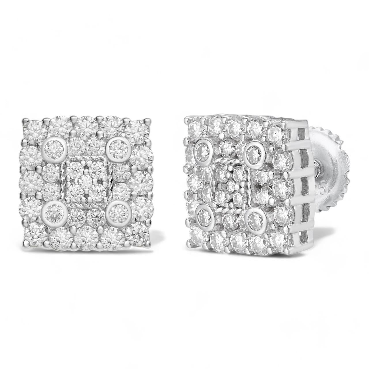 MOISSANITE Four Corners Square Iced Out Earrings - 925 Silver - 10mm