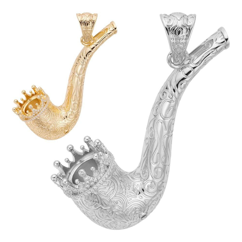 MOISSANITE Fully Functional Tobacco Or 420 Pipe Pendant - 14k Yellow Gold Vermeil Or 925 Silver - Large 3.5"