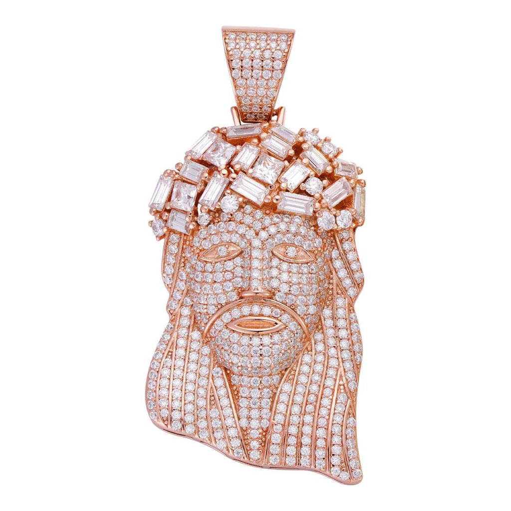 MOISSANITE Royalty Jesus Piece Fully Iced Out Pendant - 14k Rose Gold Vermeil 925 Silver - 3 Sizes 1.5"-3"