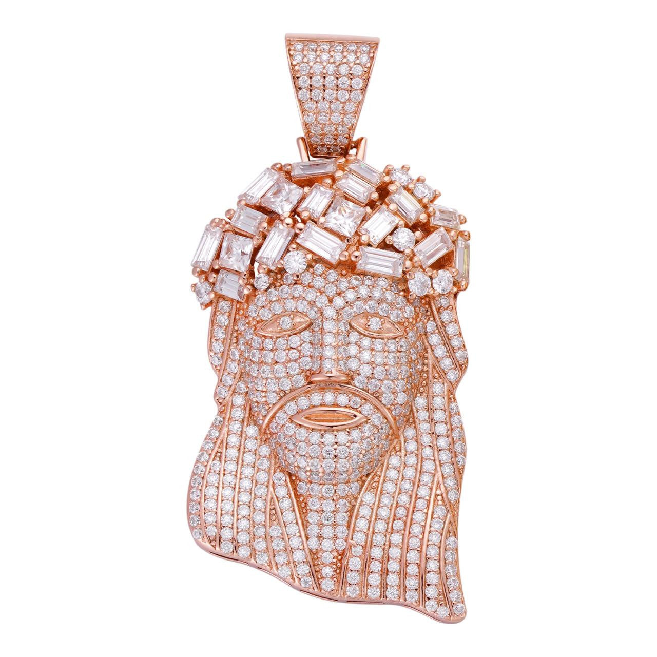 MOISSANITE Royalty Jesus Piece Fully Iced Out Pendant - 14k Rose Gold Vermeil 925 Silver - 3 Sizes 1.5"-3"