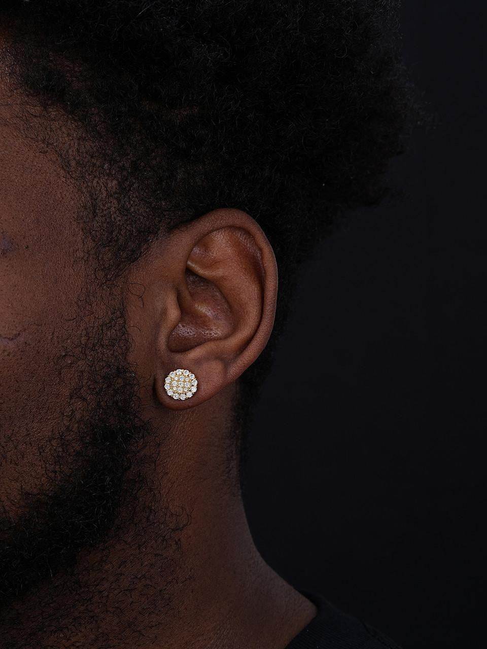 MOISSANITE Fully Iced Out Round Hip Hop Earrings - 14k Gold Vermeil 925 Silver - 10.5mm