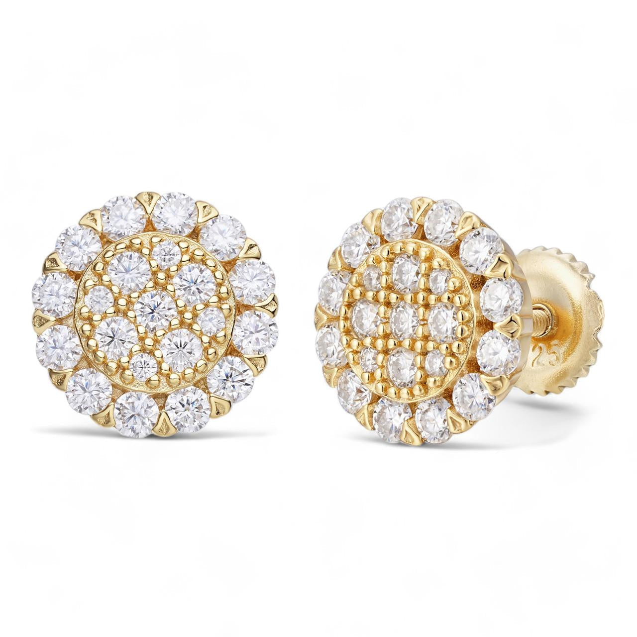 MOISSANITE Fully Iced Out Round Hip Hop Earrings - 14k Gold Vermeil 925 Silver - 10.5mm