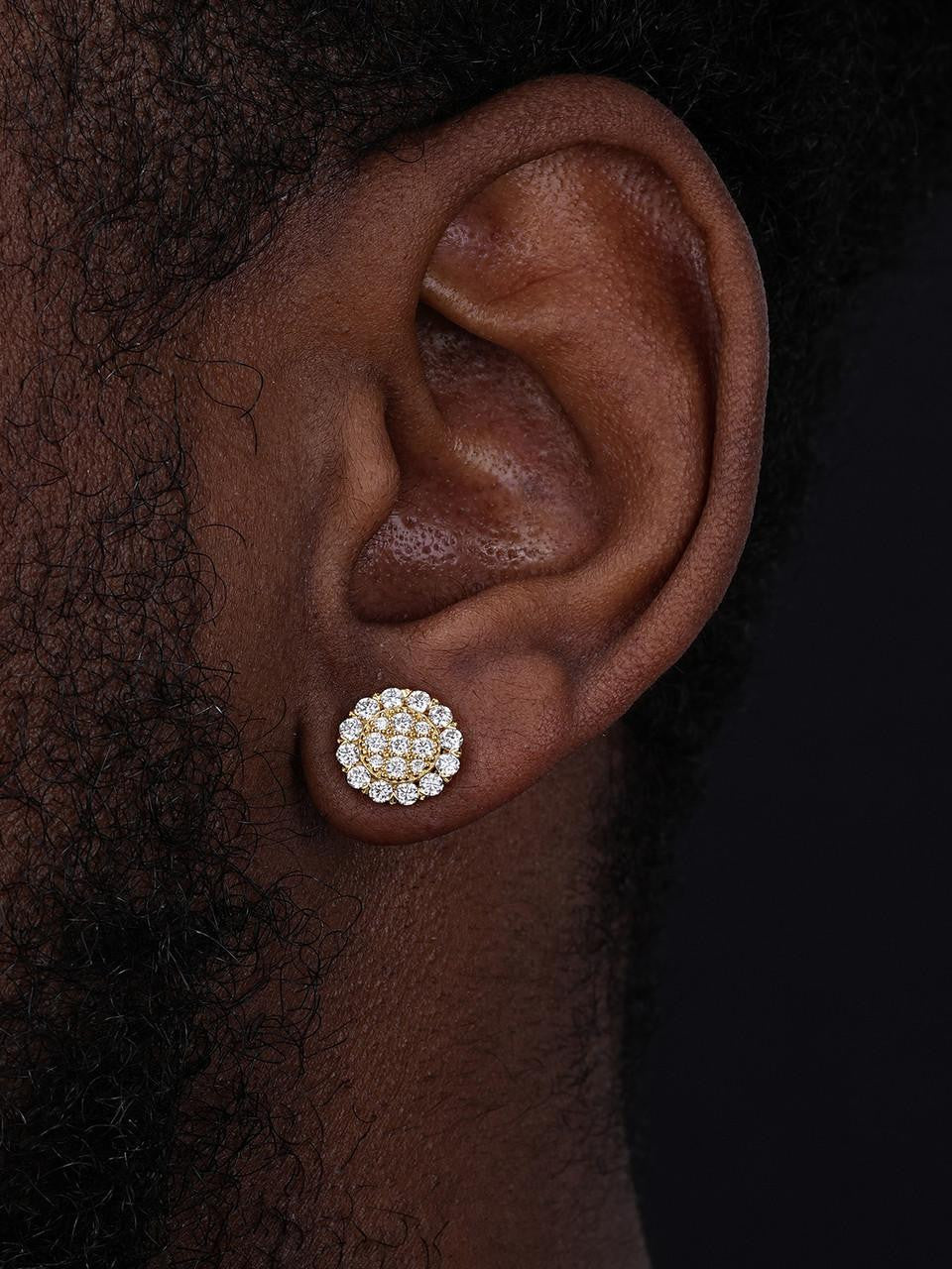 MOISSANITE Fully Iced Out Round Hip Hop Earrings - 14k Gold Vermeil 925 Silver - 10.5mm