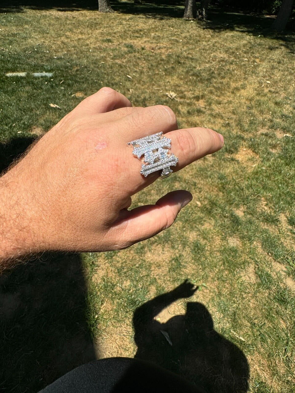 MOISSANITE Gothic Three Crosses Baguette Iced Out Ring - 14k Gold Vermeil 925 Silver