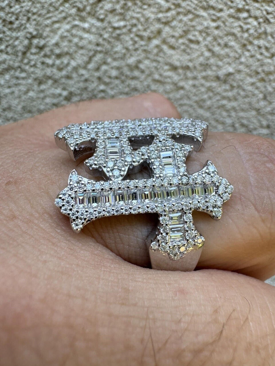 MOISSANITE Gothic Three Crosses Baguette Iced Out Ring - 925 Silver