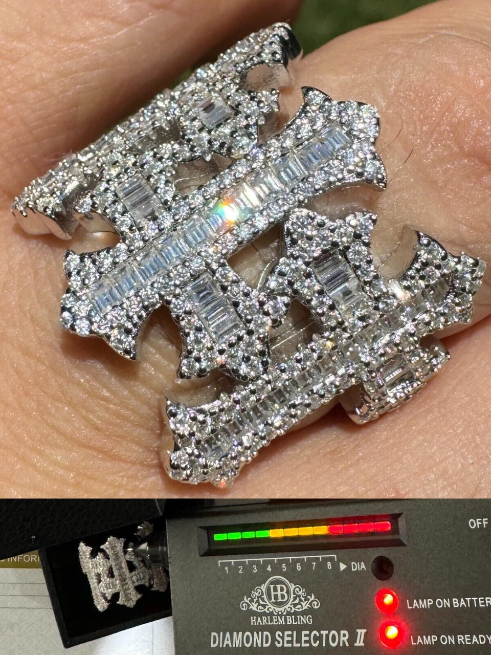 MOISSANITE Gothic Three Crosses Baguette Iced Out Ring - 925 Silver