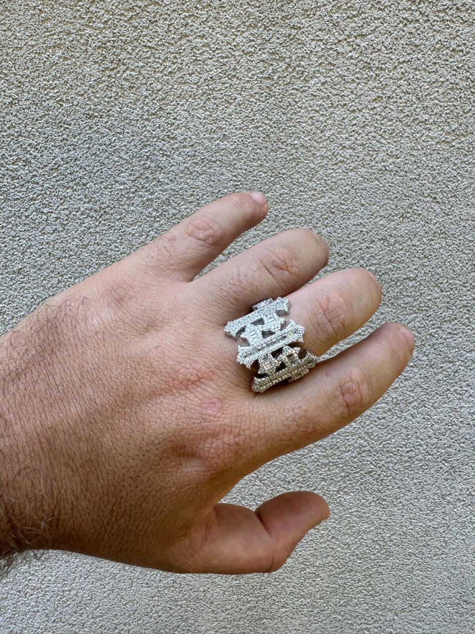 MOISSANITE Gothic Three Crosses Baguette Iced Out Ring - 925 Silver