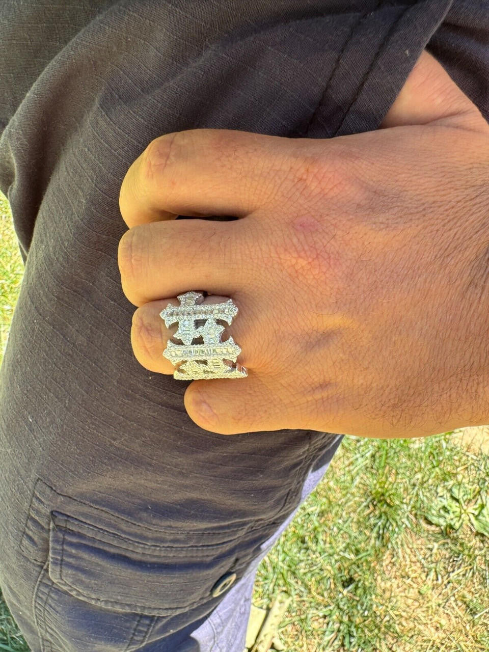 MOISSANITE Gothic Three Crosses Baguette Iced Out Ring - 925 Silver