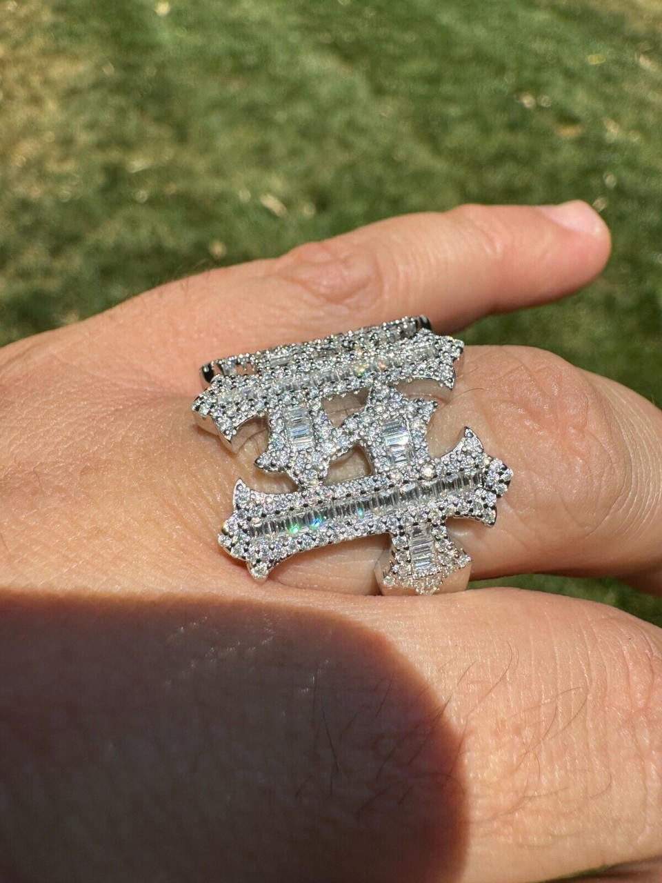 MOISSANITE Gothic Three Crosses Baguette Iced Out Ring - 925 Silver