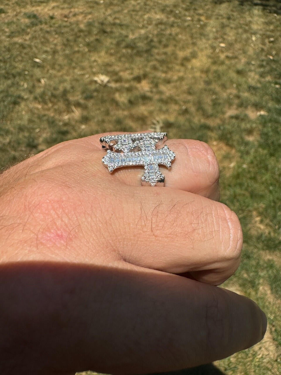 MOISSANITE Gothic Three Crosses Baguette Iced Out Ring - 925 Silver
