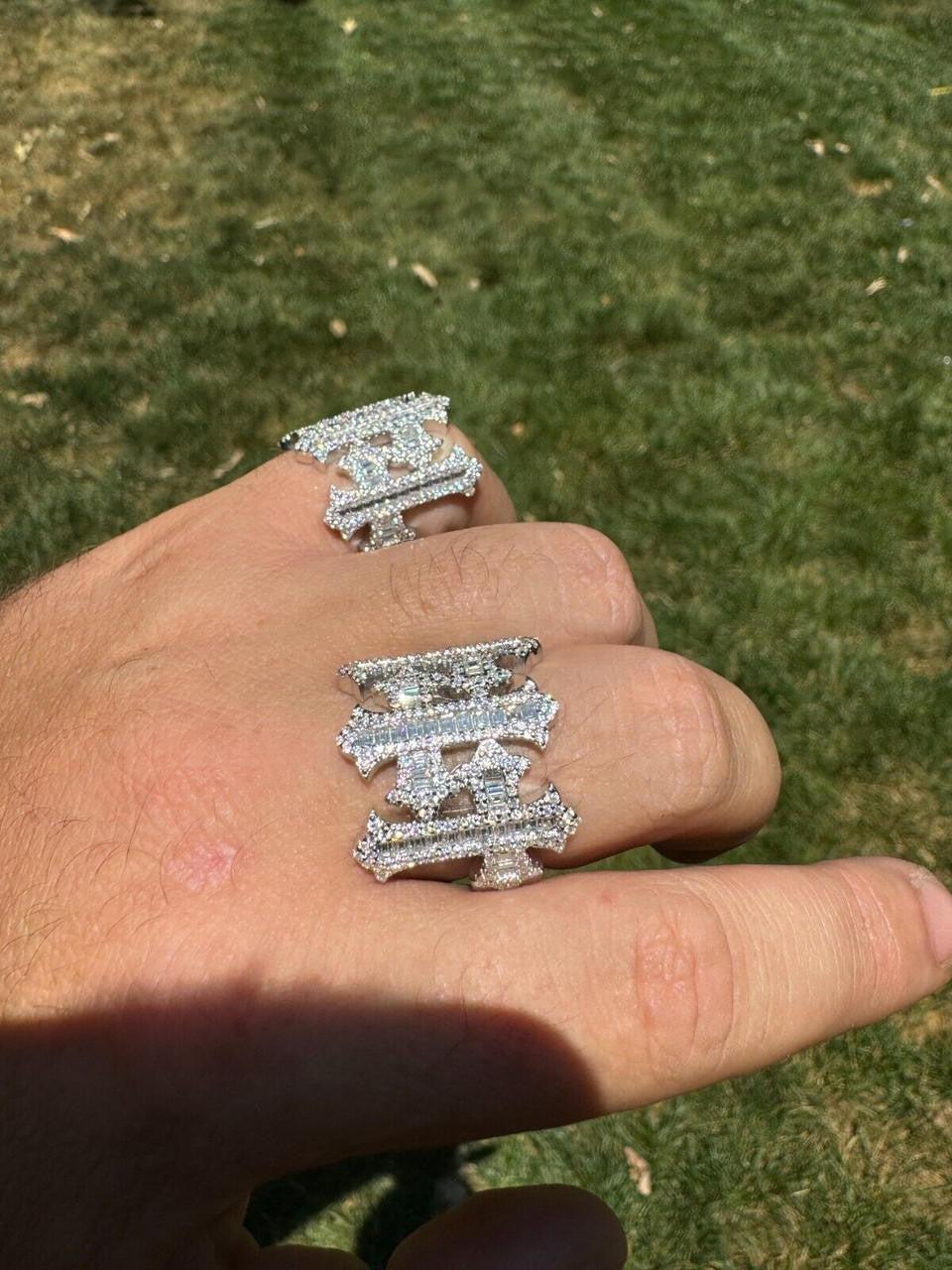 MOISSANITE Gothic Three Crosses Baguette Iced Out Ring - 925 Silver