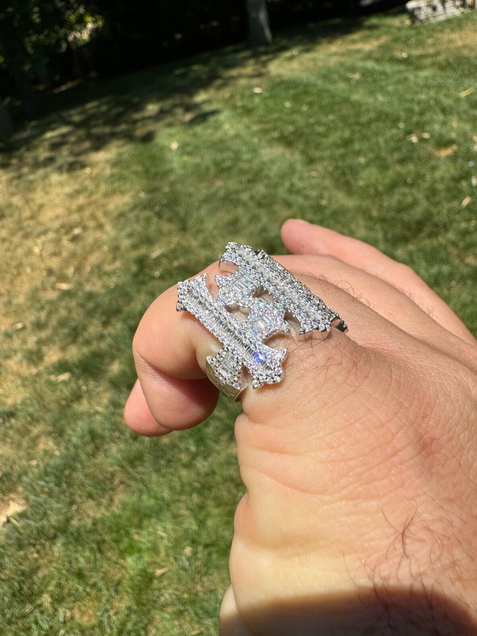 MOISSANITE Gothic Three Crosses Baguette Iced Out Ring - 925 Silver