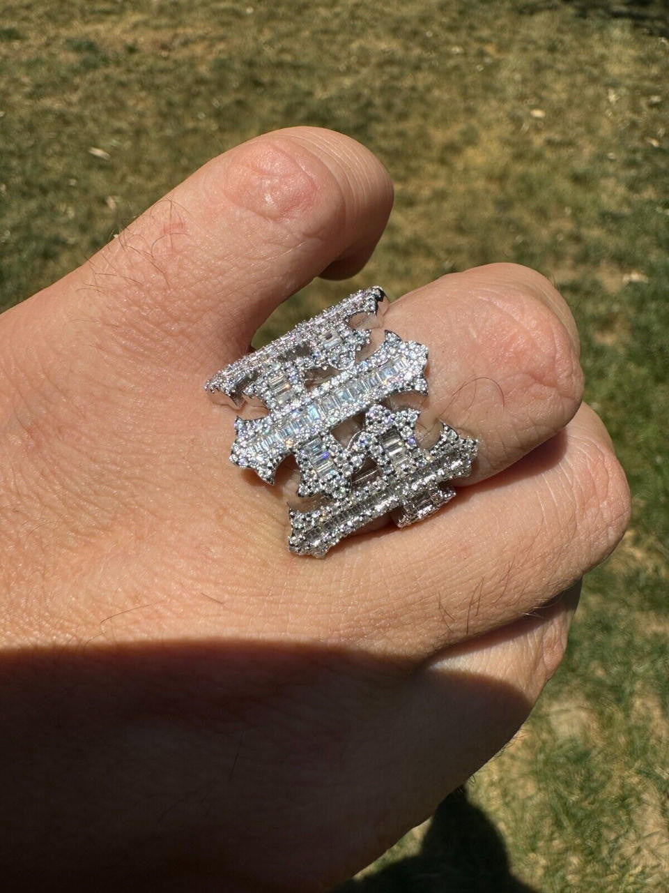 MOISSANITE Gothic Three Crosses Baguette Iced Out Ring - 925 Silver
