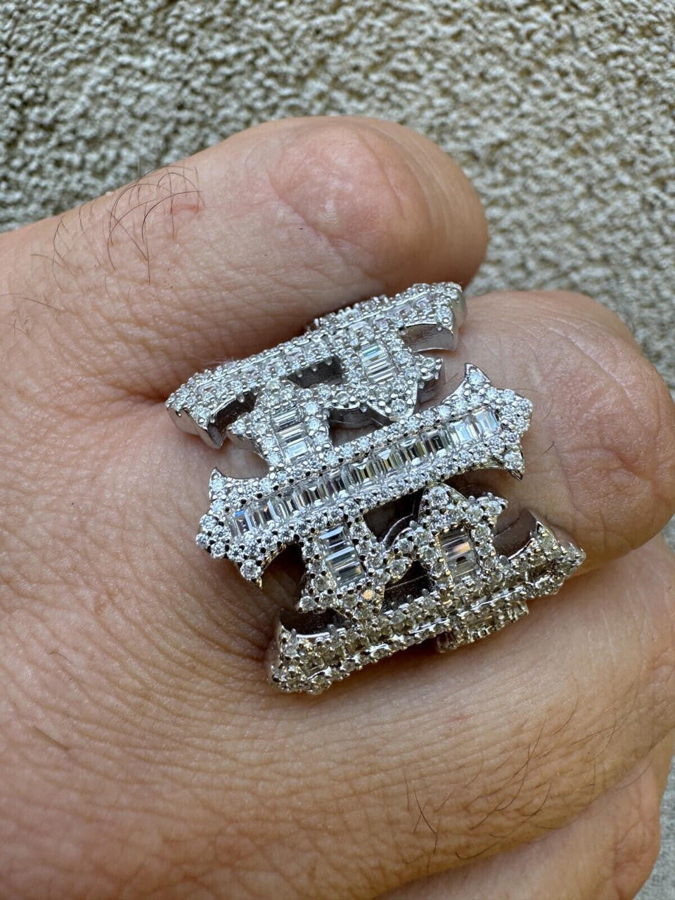 MOISSANITE Gothic Three Crosses Baguette Iced Out Ring - 925 Silver