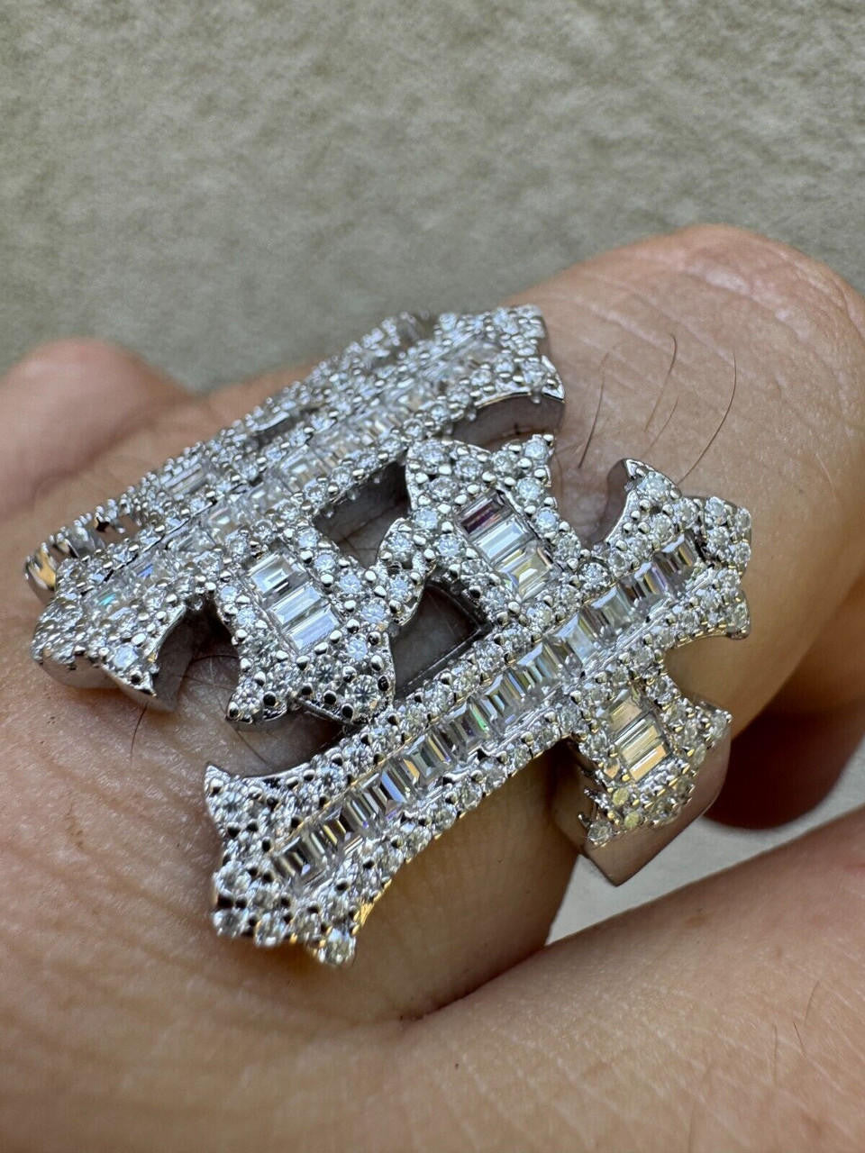 MOISSANITE Gothic Three Crosses Baguette Iced Out Ring - 925 Silver