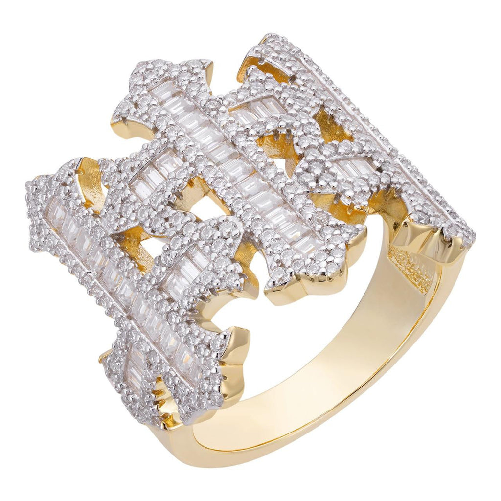 MOISSANITE Gothic Three Crosses Baguette Iced Out Ring - 14k Gold Vermeil 925 Silver