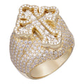MOISSANITE Gothic Tupac Cross Baguette Iced Out Ring - 14k Gold Vermeil 925 Silver
