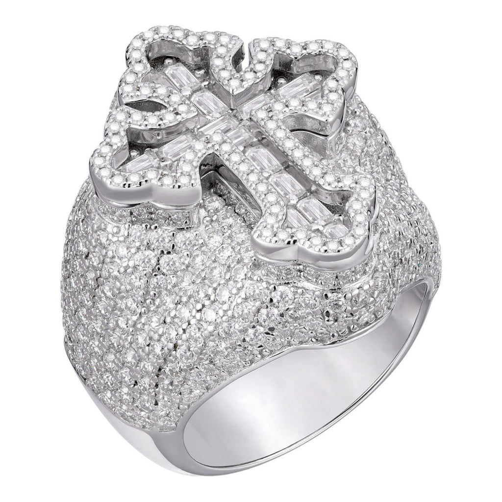 MOISSANITE Gothic Tupac Cross Baguette Iced Out Ring - 925 Silver