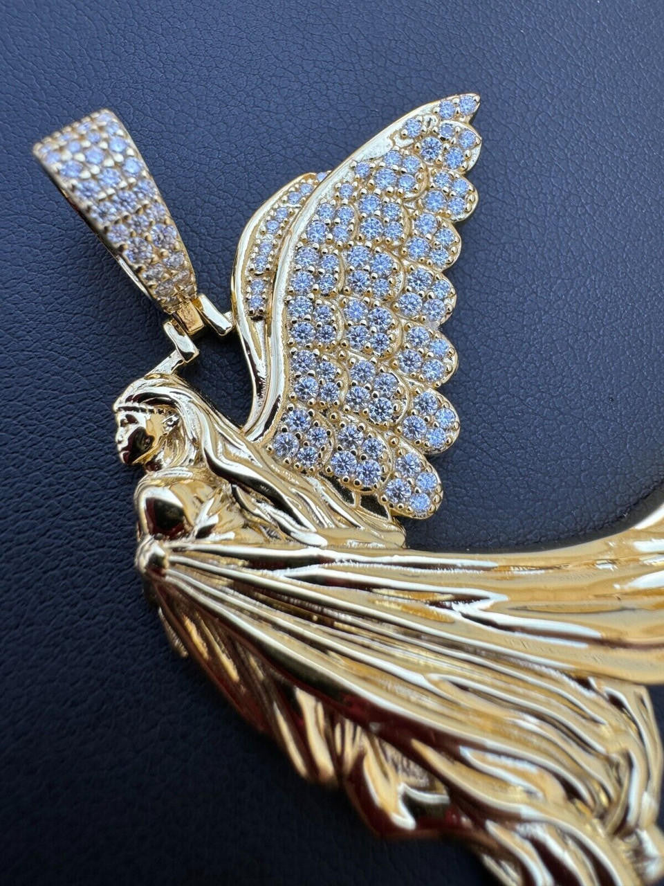 MOISSANITE Guardian Angel Wing Pendant - 14k Gold Vermeil 925 Silver  - 3 Sizes 1"-2.25"