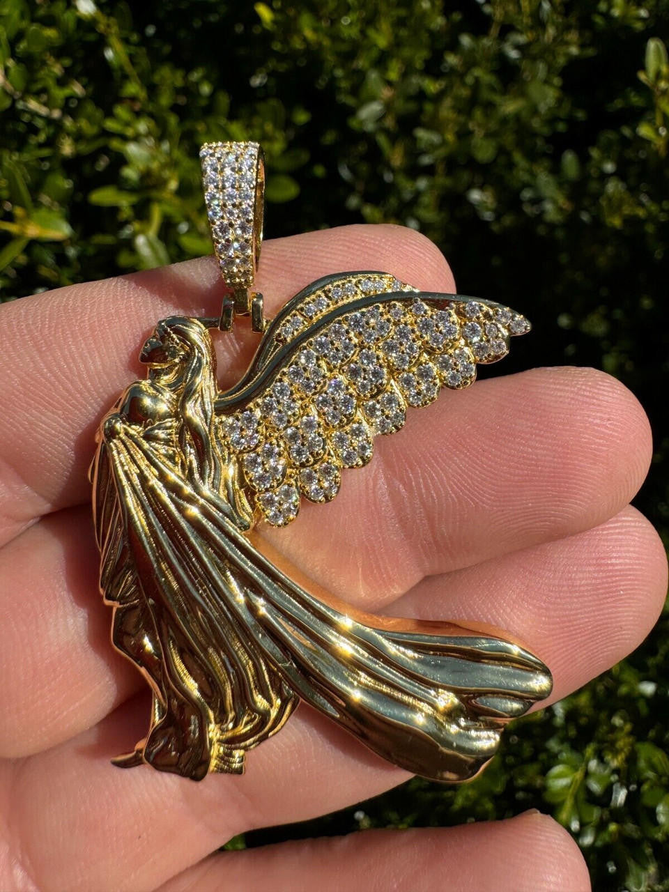 MOISSANITE Guardian Angel Wing Pendant - 14k Gold Vermeil 925 Silver  - 3 Sizes 1"-2.25"