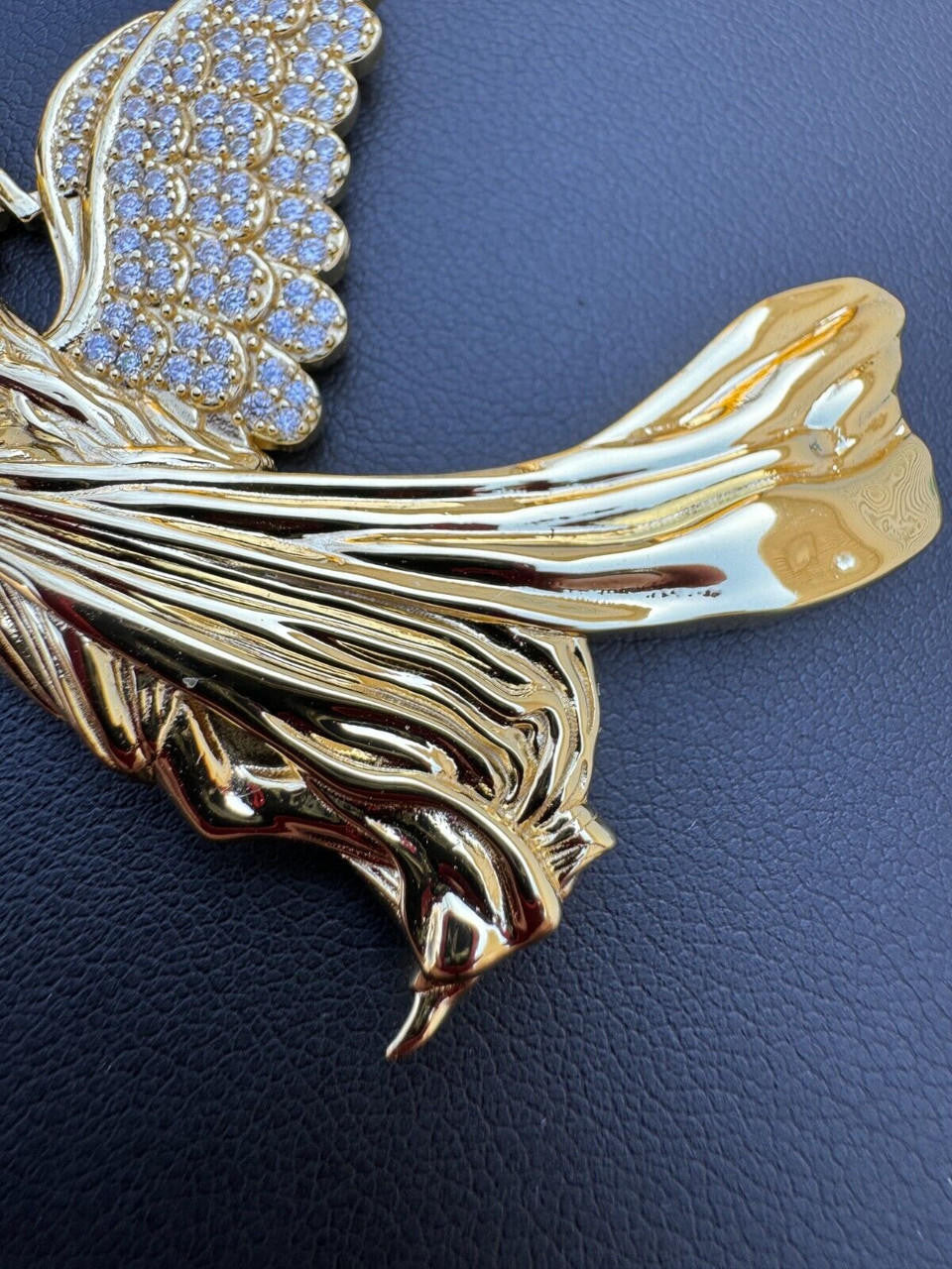 MOISSANITE Guardian Angel Wing Pendant - 14k Gold Vermeil 925 Silver  - 3 Sizes 1"-2.25"