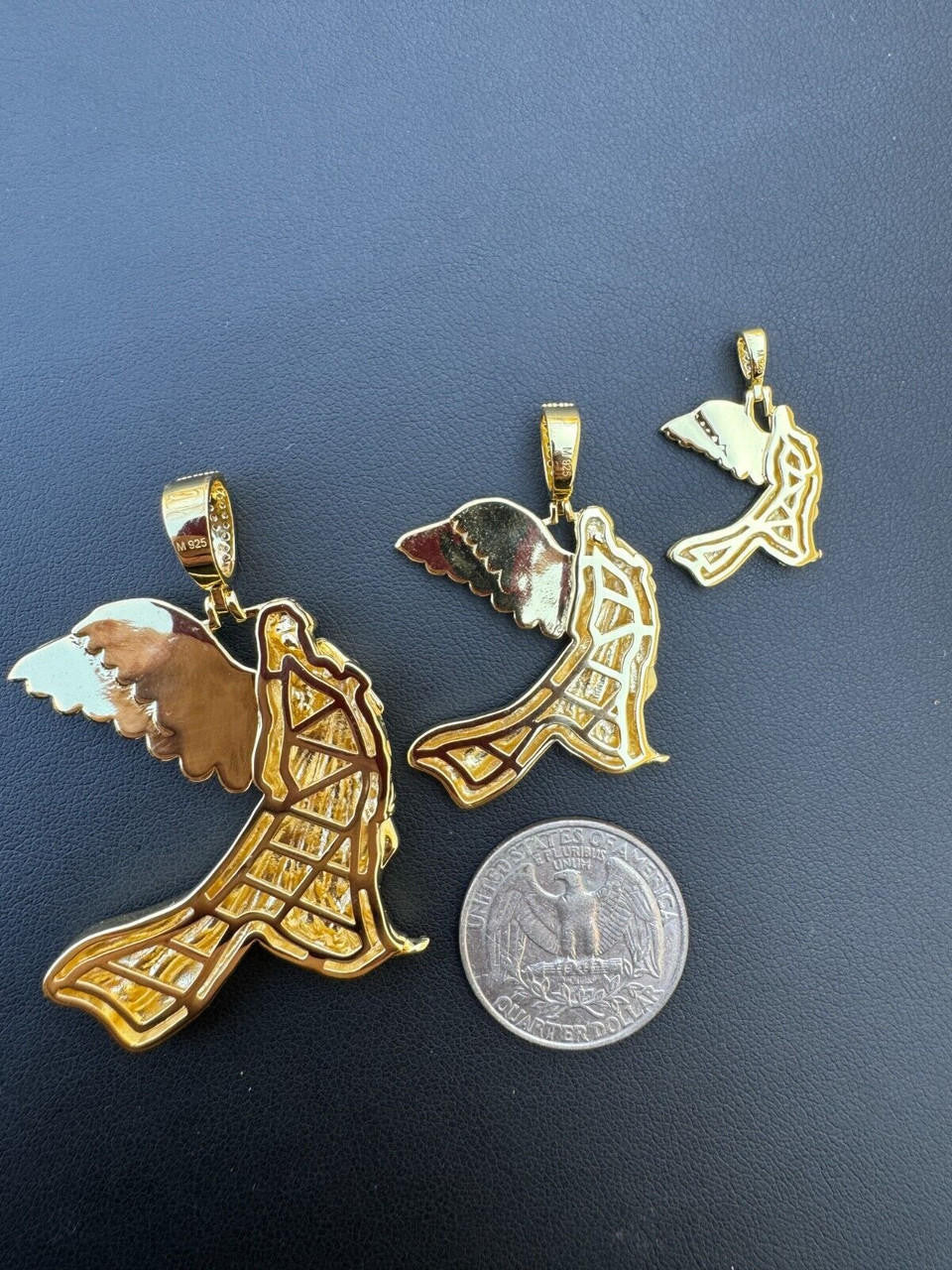 MOISSANITE Guardian Angel Wing Pendant - 14k Gold Vermeil 925 Silver  - 3 Sizes 1"-2.25"