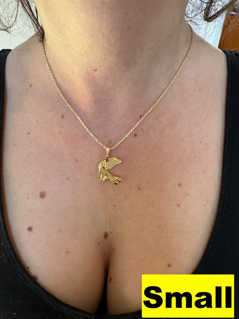 MOISSANITE Guardian Angel Wing Pendant - 14k Gold Vermeil 925 Silver  - 3 Sizes 1"-2.25"