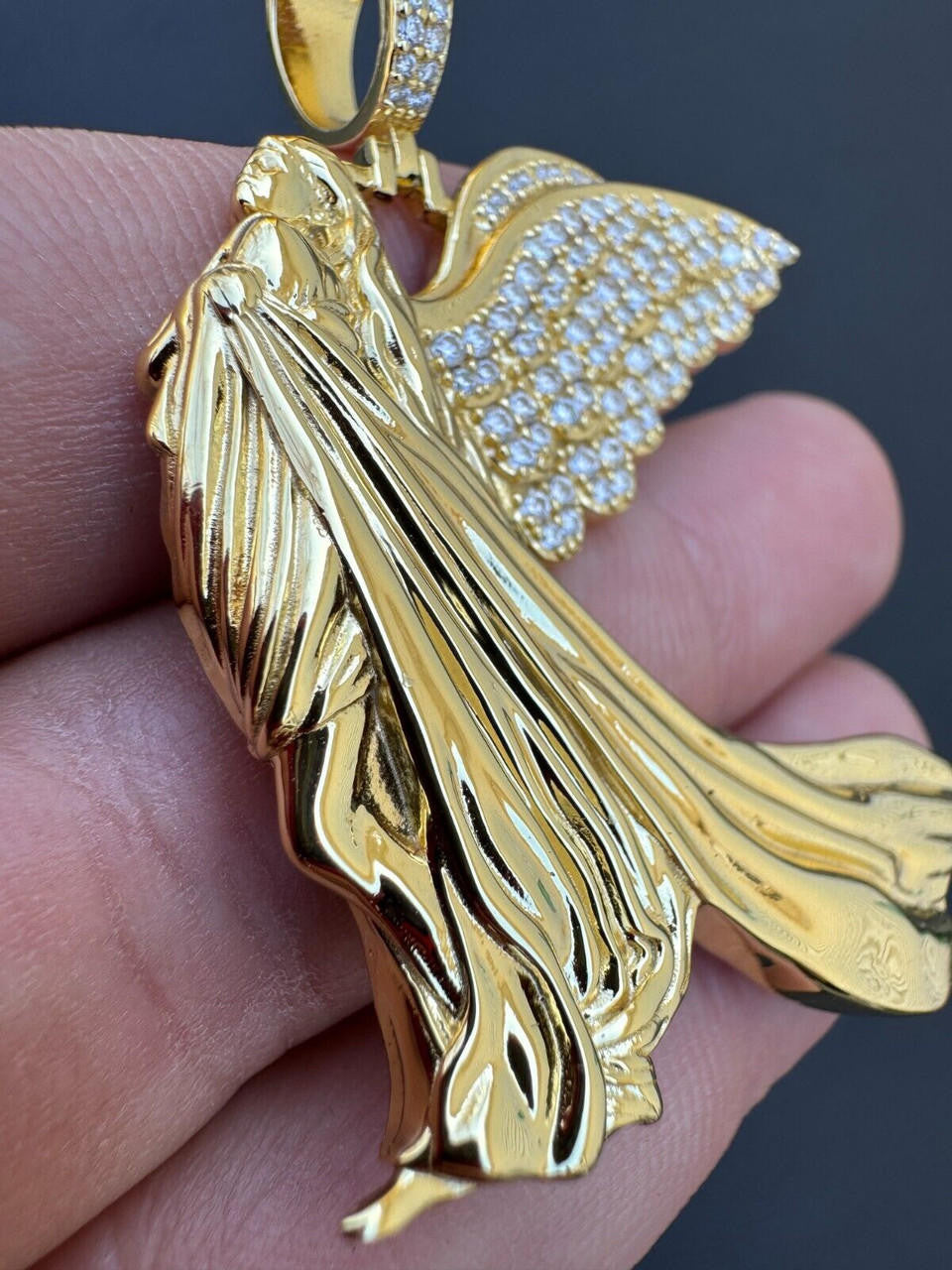 MOISSANITE Guardian Angel Wing Pendant - 14k Gold Vermeil 925 Silver  - 3 Sizes 1"-2.25"