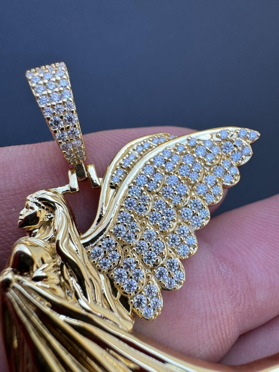 MOISSANITE Guardian Angel Wing Pendant - 14k Gold Vermeil 925 Silver  - 3 Sizes 1"-2.25"