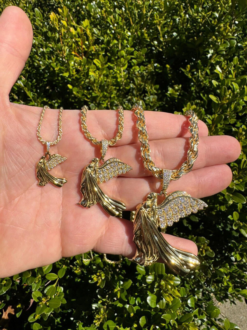MOISSANITE Guardian Angel Wing Pendant - 14k Gold Vermeil 925 Silver  - 3 Sizes 1"-2.25"