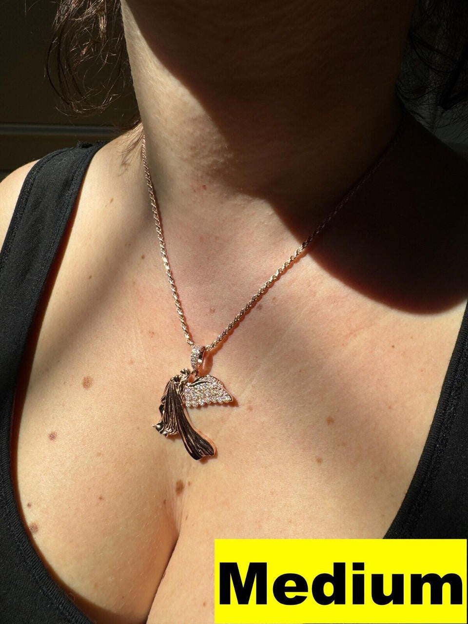 MOISSANITE Guardian Angel Wing Pendant - 14k Rose Vermeil 925 Silver  - 3 Sizes 1"-2.25"