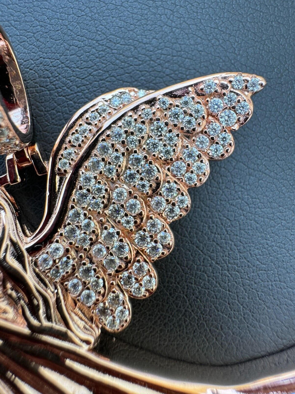 MOISSANITE Guardian Angel Wing Pendant - 14k Rose Vermeil 925 Silver  - 3 Sizes 1"-2.25"