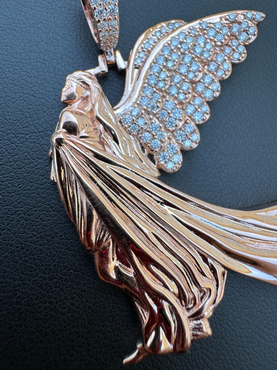 MOISSANITE Guardian Angel Wing Pendant - 14k Rose Vermeil 925 Silver  - 3 Sizes 1"-2.25"