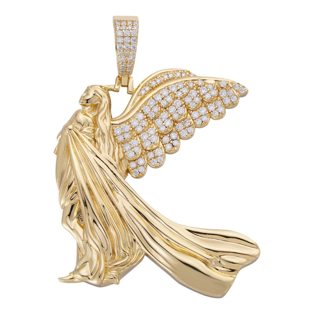 MOISSANITE Guardian Angel Wing Pendant - 14k Gold Vermeil 925 Silver  - 3 Sizes 1"-2.25"