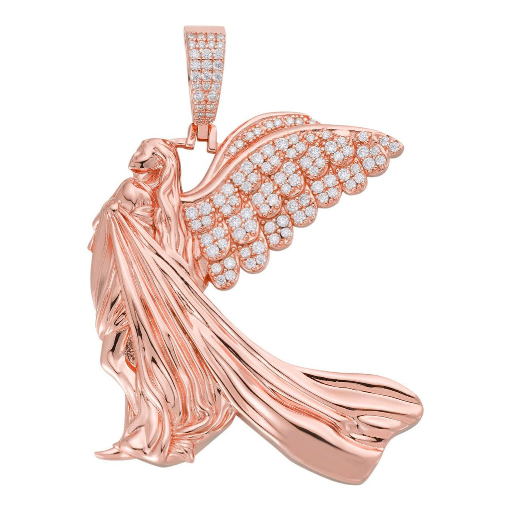 MOISSANITE Guardian Angel Wing Pendant - 14k Rose Vermeil 925 Silver  - 3 Sizes 1"-2.25"