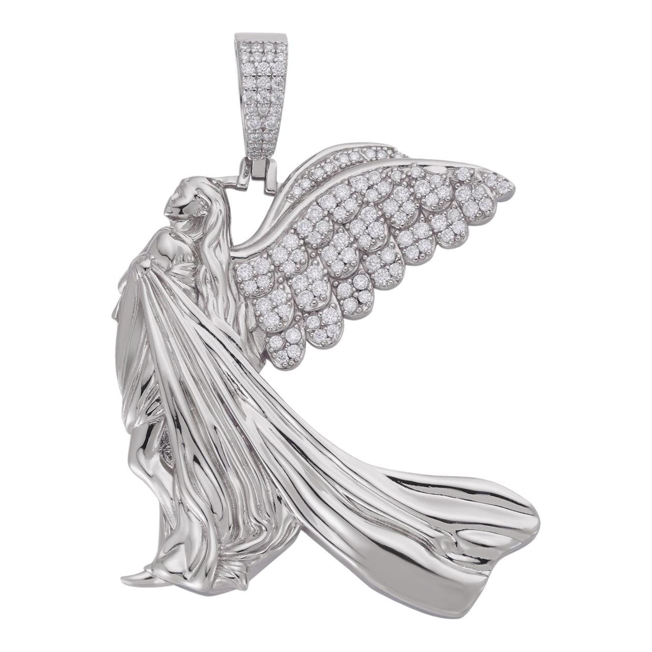 MOISSANITE Guardian Angel Wing Pendant - 925 Silver - 3 Sizes 1"-2.25"