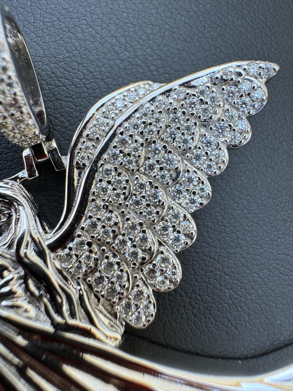 MOISSANITE Guardian Angel Wing Pendant - 925 Silver - 3 Sizes 1"-2.25"