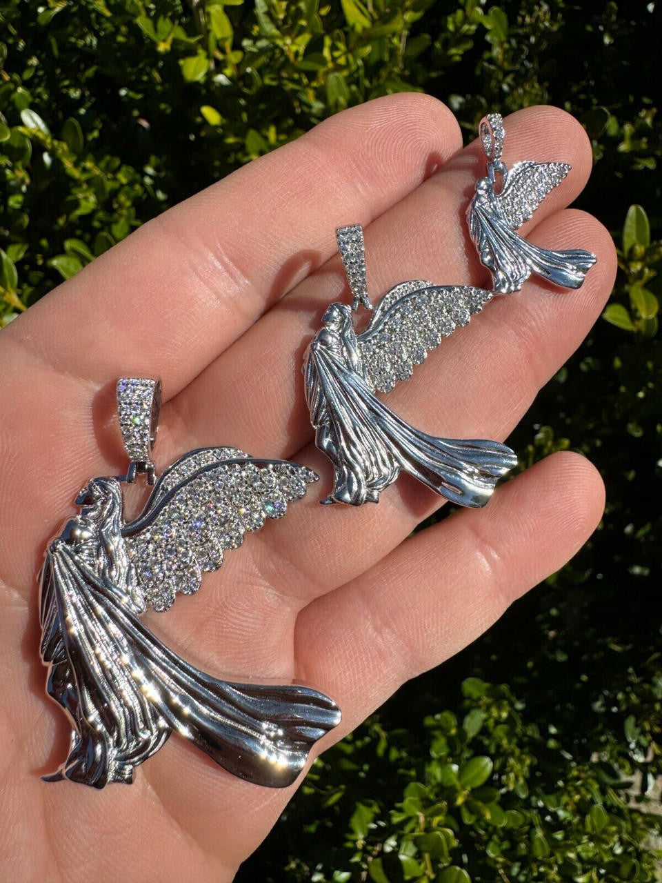 MOISSANITE Guardian Angel Wing Pendant - 925 Silver - 3 Sizes 1"-2.25"