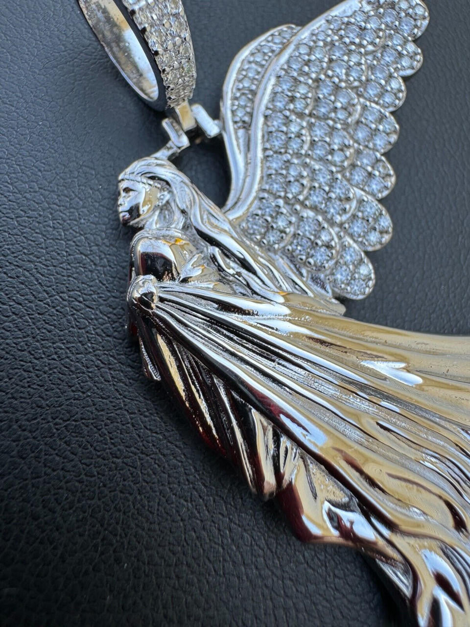 MOISSANITE Guardian Angel Wing Pendant - 925 Silver - 3 Sizes 1"-2.25"