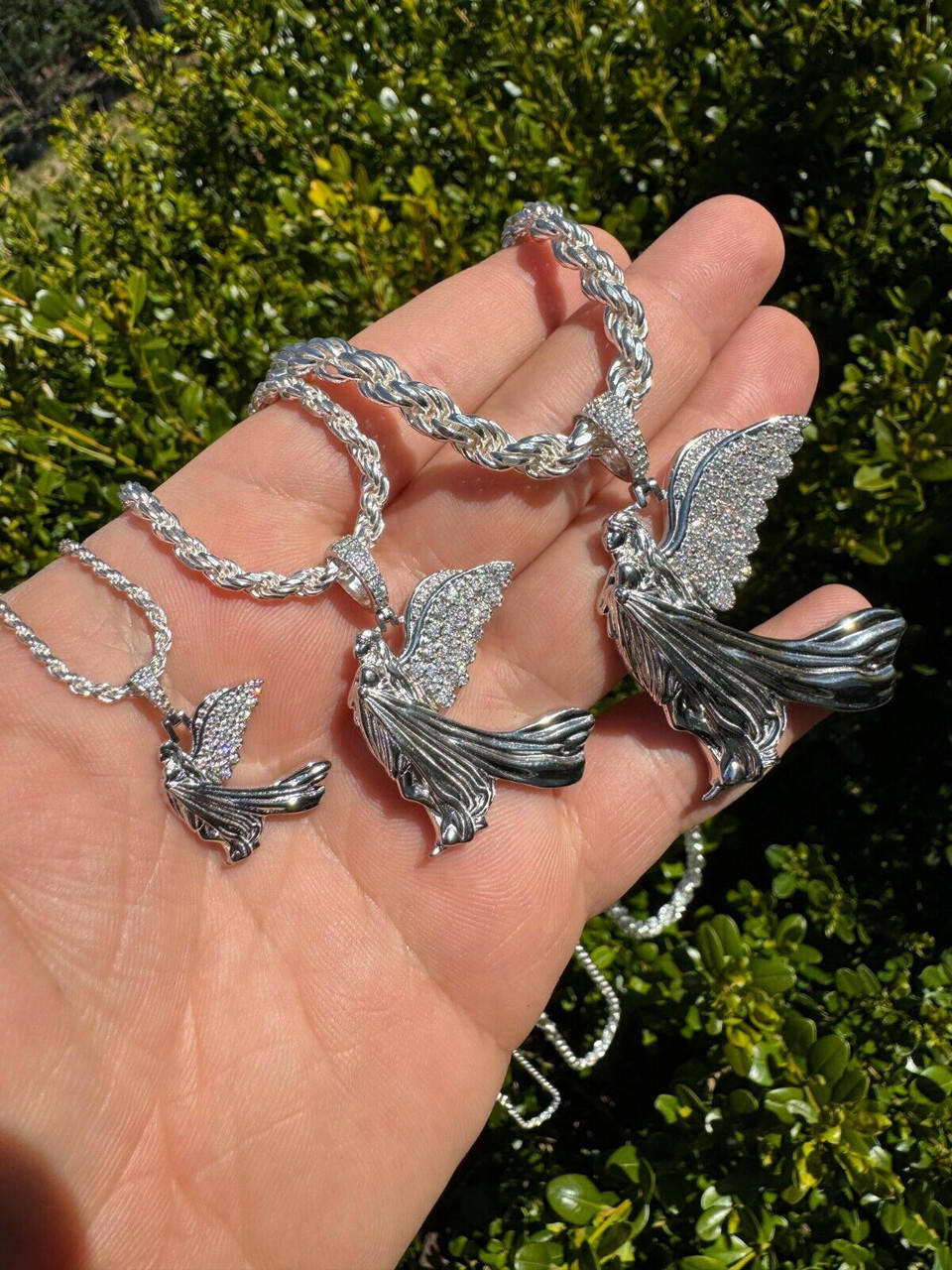 MOISSANITE Guardian Angel Wing Pendant - 925 Silver - 3 Sizes 1"-2.25"